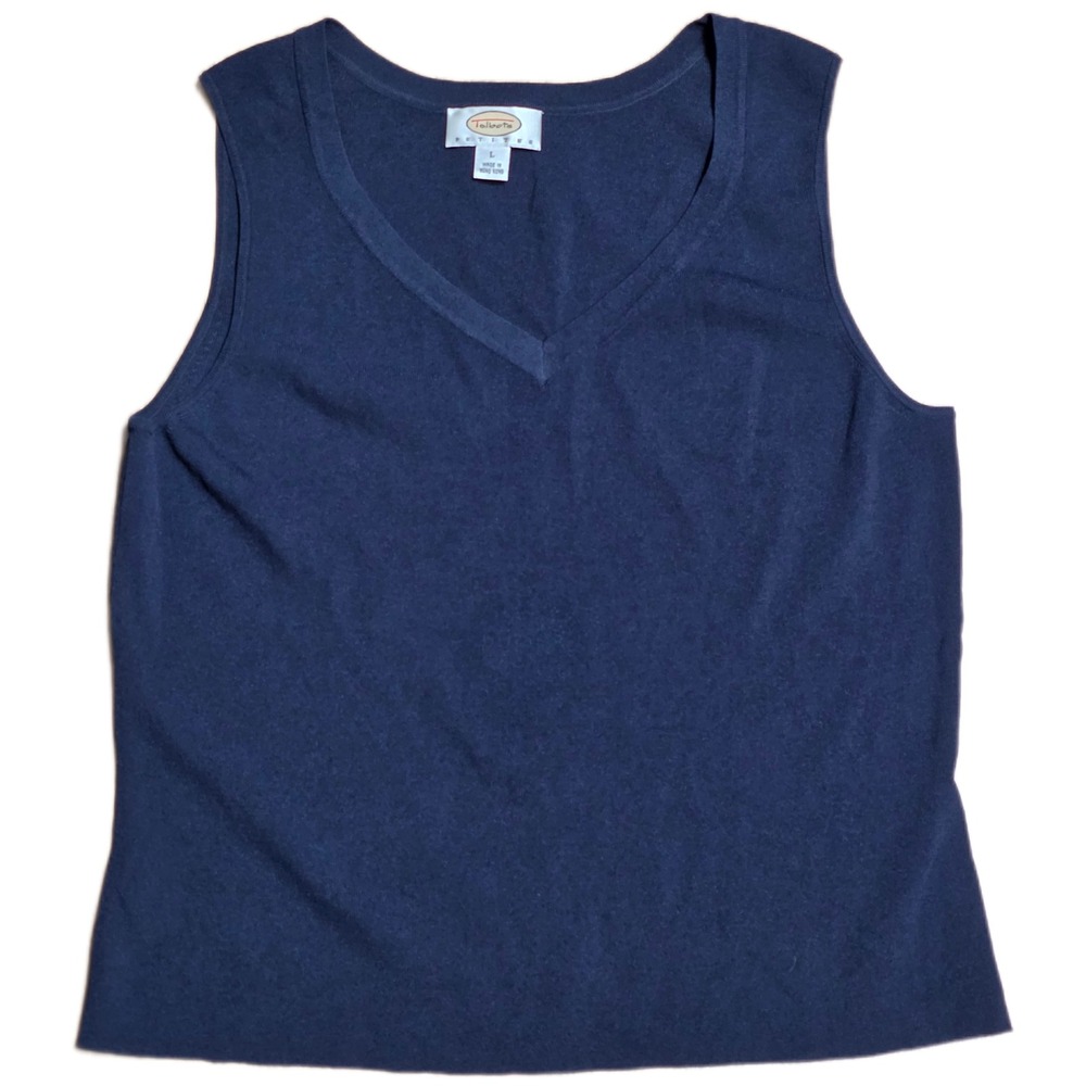Vintage‎ Talbots Petite V Neck Tank Top Women's Size L Navy Blue Knit Sleeveless